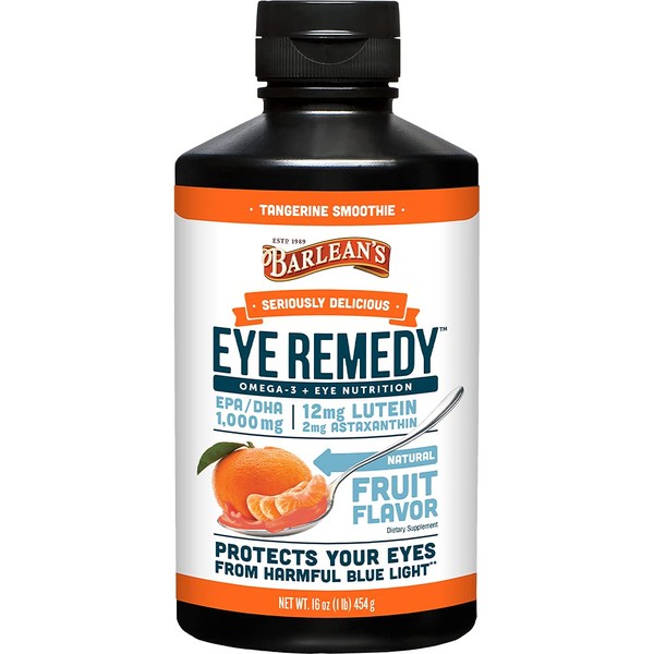 Barlean's Eye Remedy with Fish Oil Liquid with Lutein & Zeaxanthin, Tangerine Smoothie Flavor, 1,000 mg Omega-3 EPA/DHA - Gluten-Free, Non-GMO, 16 oz