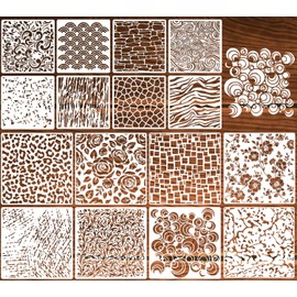 Stencils for Crafts Reusable Texture Stencils for Painting Floral/Leopard/Brick Stencil Mixed Medium Drawing Templates for Wood Furniture Wall Fabric Canvas Paper DIY Decor（16p/6+12in）