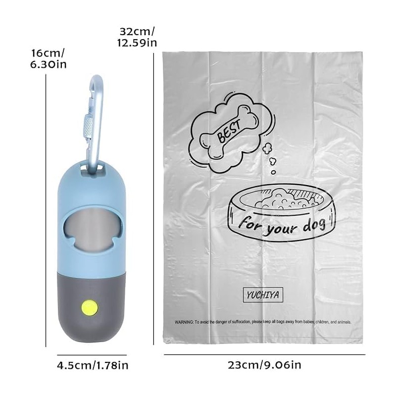 YUCHIYA Dog Poop Bags Holder with LED Flashlight, Sky Blue,