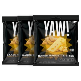 YAW! Baked Baguette Bites, Cheese Flavored, Non-GMO Ingredients, Crunchy Snack 3 Pack (9oz, cheese)