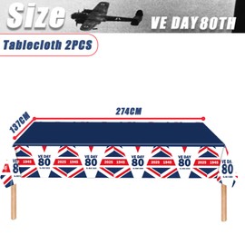 2Pcs VE Day 80th Anniversary Decorations Plastic Table Cloth Party, Ve Day Party Tableware Table Decorations, 80 Years Victoryin Europe Table Cover for Celebrate Ve-Day 80 Years Table Decorations
