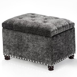 Joveco Storage Ottoman Bench, Rectangle 24" Velvet Foot Rest Stool Square Footstool for Living Room, Bedroom, Charcoal Grey
