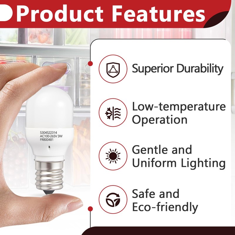 StreytoTek 2 Pcs 5304522314 Refrigerator LED Light Bulb for Frigidaire,