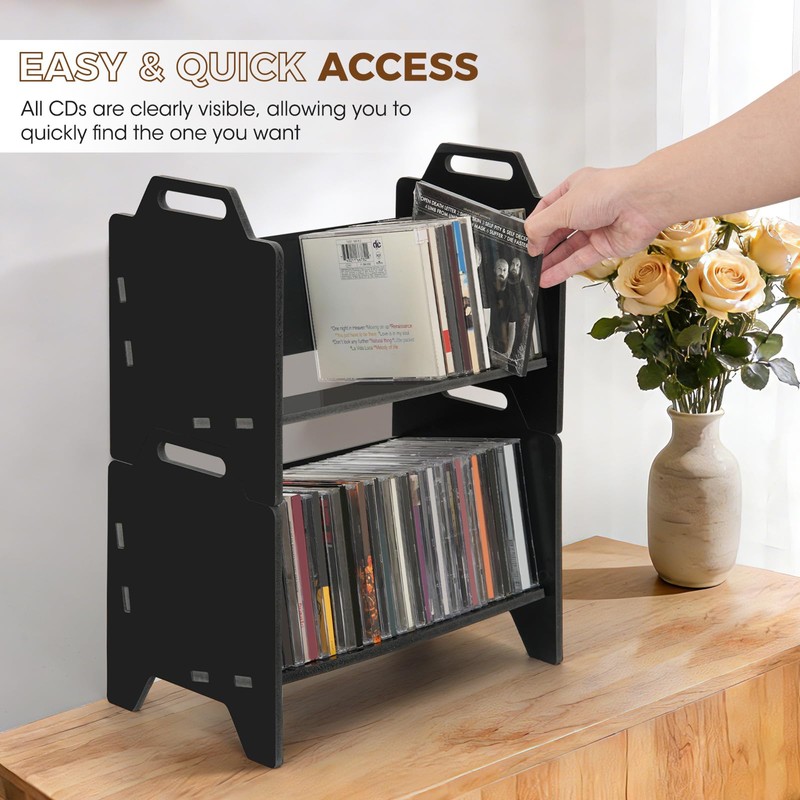 2 Pack Stackable CD Holder Organizer Rack, CD Storage Tower