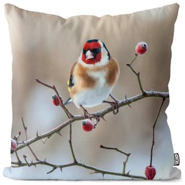 VOID Goldfink Beerenzweig Winter Kissenbezug Kissenhülle Polyester Weihnachten Deko Winter Outdoor Dekoration, Kissen Größe:50 x 50 cm