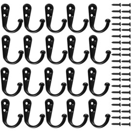 Namvo Pack of 20 Large Coat Hooks Wall Single Mounted Hook Hanger with 40 Pieces Screws Perfect Use in Bedroom Bathroom Kitchen Black