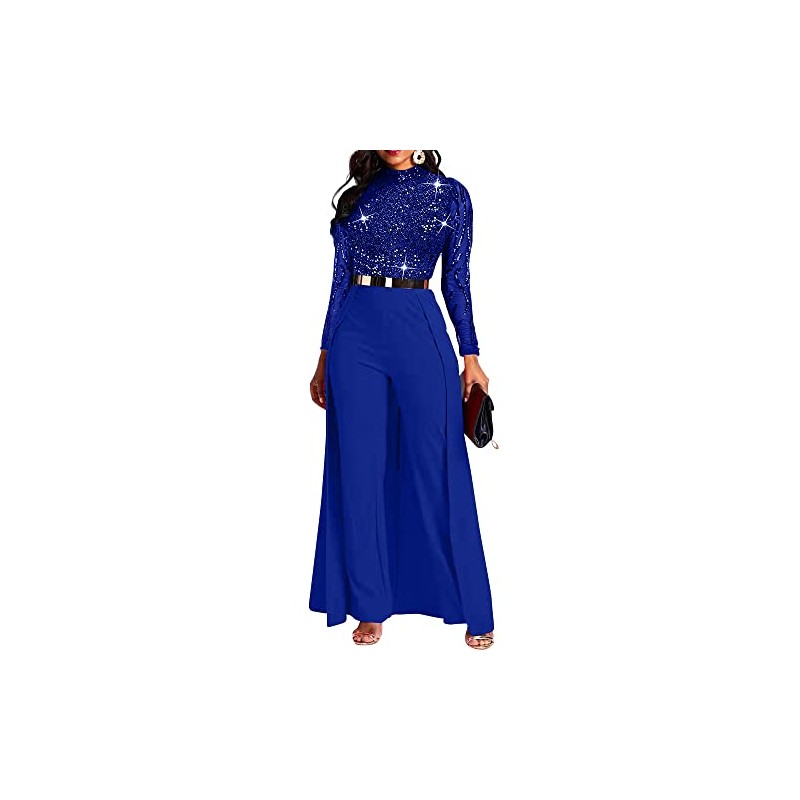 IWFEV Fashion Plain Full Length Patchwork Overlay Sequins Women's Jumpsuit