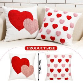 Briwooody 2 Pcs Valentine's Day Throw Pillow Covers 18 x 18 Inch Embroidery Cushion Covers Love Heart Pillow Cases for Sofa Bed Home Indoor Outdoor Decor Valentine Gift Couple Presents
