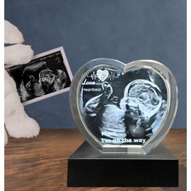 PD 3DPIXDANCE Custom 3D Ultrasound Crystal Picture Frame, Perfect Keepsake for Ultrasound Pictures, Baby Keepsake, Baby Announcement, Unique Gifts for Expecting Mom Parents (Large-Heart)
