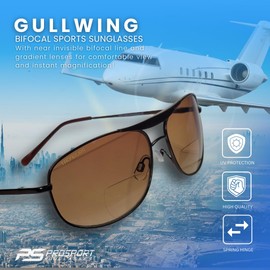 proSPORT Aviator Bifocal Sunglasses +1.50 Bronze Frame Brown Lens Bifocal for Men and Women