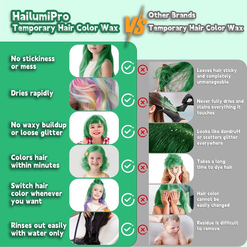 HAILIMIPRO Green-9 Hair Color Wax for Kids,Washable Temporary Hair Color
