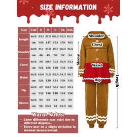 SOMSOC Women Gingerbread Costume Adult Christmas Flannel Fleece Pajama Gingerbread Onesie Cosplay with Hat Socks Glasses Cane