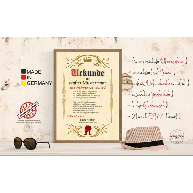 Retirement Certificate Personal Retirement Gift Idea for Farewell to Work