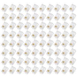 sourcing map Telephone Modular Plug Male RJ11 Connectors, Copper Core 4P4C Clear 80pcs
