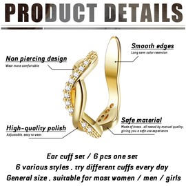 MILACOLATO Ear Cuff Earrings Helix Cartilage Clip On Wrap Earrings Adjustable Cuffs Non-Penetrating Cartilage Adjustable Ear Cuffs Ear Cuff Earring Set for Women 6 Pieces, Alloy Steel