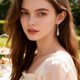 Silver Long Filigree Teardrop Dangle Earrings for Women