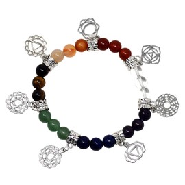 fengshuisale 7 Chakra Stones Bead Bracelets Muti-Color Charm Bracelet Healing Crystal Stones for Women Men W4300