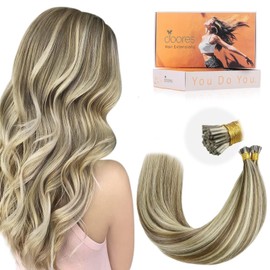 DOORES Itip Remy Hair Extensions,24 Inch 100g 100s Itip Human Hair Extensions,Light Brown Highlighted Medium Blonde I Tip Hair Extensions Cold Fusion Hair Extensions Natural Smooth Hair
