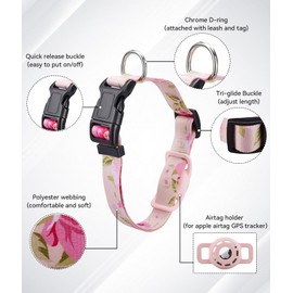 EnjoIt AirTag Dog Collar, Polyester Pet Puppy Collar with Silicone Adjustable AirTag Accessories Pet Collar for Small Medium Dogs Pink S
