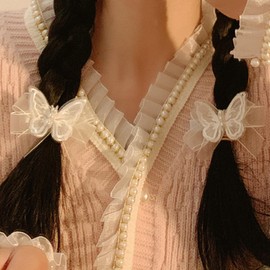 Butterfly Hair Clips with Pearls & Ribbon, 5 PC Flower Girl Hair Accessories for Women Girls, Lovely Headwears Styling Tools for Wedding Hen Night Party Daily Performance, White