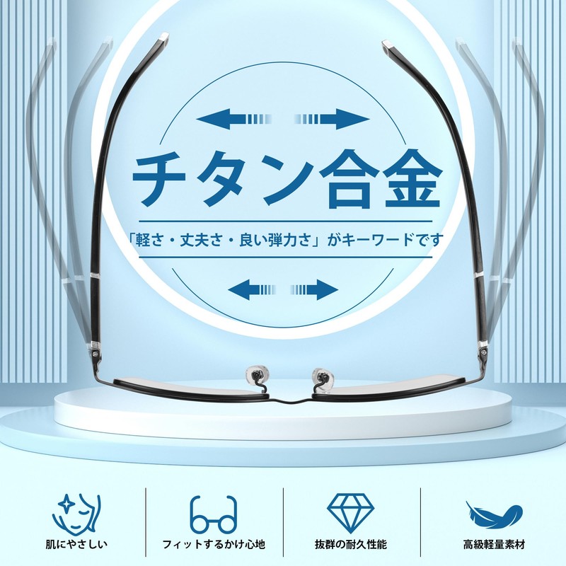 [KIHASU] 老眼鏡 ブルーライトカット メンズ レディース 樹脂製レンズ チタン合金 ハーフリム型メガネ ユニセックス ブラック
