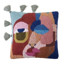 Peking Handicraft Face with Tassels Poly Filler Hook Pillow, 16-Inch, Multicolor