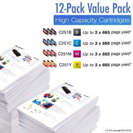 Arthur Imaging Compatible Ink Cartridge Replacement for Canon CLI251XL for use with PIXMA MX922 MG5520 (3 Black, 3 Cyan, 3 Yellow, 3 Magenta, 12-Pack) - CLI251(12)