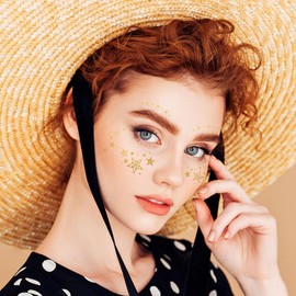VIWIEU 10 Pcs Tattoo Stickers Face Gold Glitter Cute Face Stickers for Women Metal Snowflake Star Freckle Bow Flash Water Transfer Body Stickers, Easy to Apply Face Decor Tattoo Stickers, Fairy Princess Costume Face Decoration Wedding Birthday Ball Halloween New Year Festival Party (6.2 x 2.4 inches) Waterproof Long Lasting