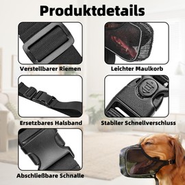 Maulkorb Hund, Weiches Netz Atmungsaktiv Maulkorb mit Reflektierende Streifen, Einstellbare Maulkörbe für Mittlere Hunde für Prevent Kauen/Fressen/Beißen (Schwarz, M)