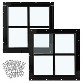 Tandefio 2 Pack Shed Window 12'' x 12'' Flush Mount Shed Window with Tempered Glass Household Windows with Screws for Chicken Coop Sheds Barns Playhouse (Black)