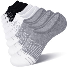 FITRELL 8 Pack Women's No Show Socks Low Cut Invisible Socks, Black+White+Grey, Small, Shoe Size 6-9