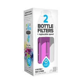 DAFI Pack of 2 Carbon Filter Replacements & lid for Water Bottle - Lasts for 60 Days - BPA-Free, Reusable - Removes Chlorine Taste & Odor - for Hiking, Travel & Everyday Use – Pink