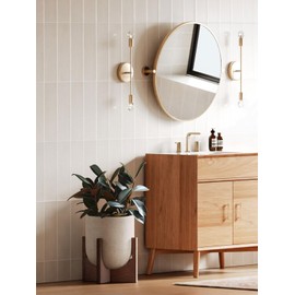 LE TAUCI 10 Inch Planter with Acacia Wood Stand, Ceramic Planters for Indoor Plants, Unique Plant Pots Indoor for Home Decor, Cylinder Pots for Plants with Drainage Hole and Plug, Neutral Gray