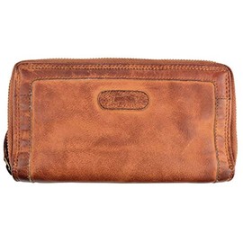 Women's Washed Leather Buffalo Leather Purse Double Zip Used Look Vintage Purse, cognac brown, Vintage