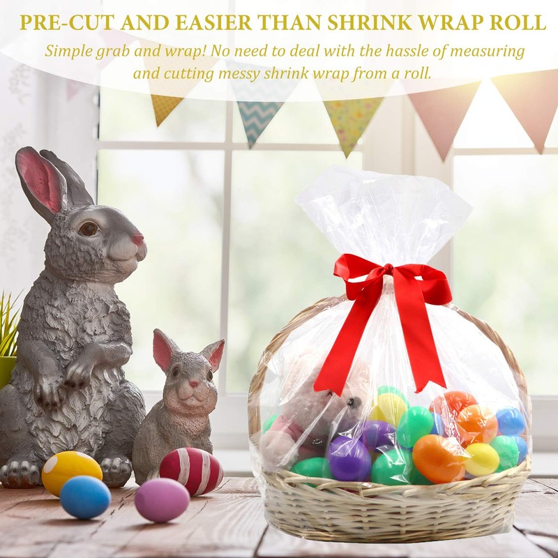 Morepack Shrink Wrap Bags for Gift Baskets, 24x30 inches Clear