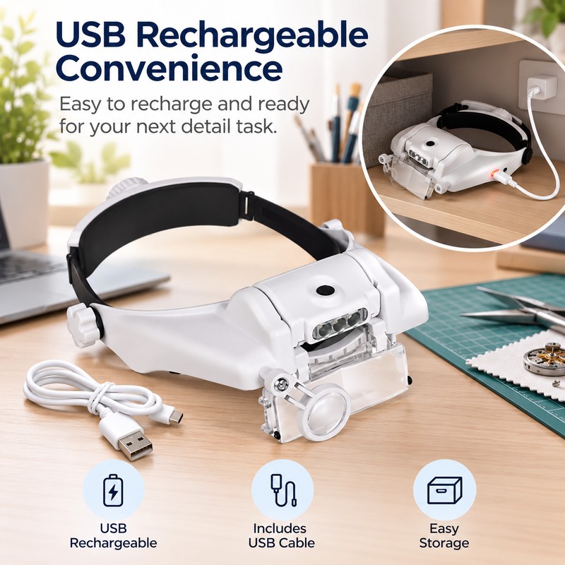 USB Rechargeable LED Head Magnifier for Watch Repair – Hands-Free