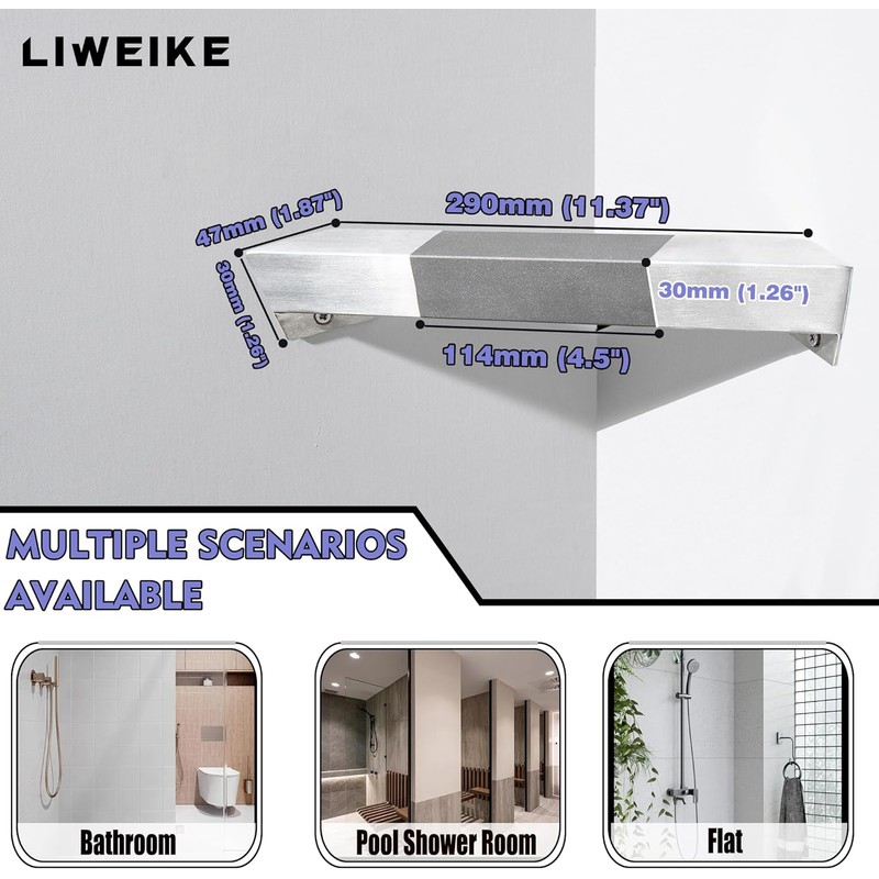 LIWEIKE Brushed Nickel Shower Foot Rest Bar Wall Mount Shower
