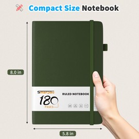 Smarpau Notebook A5, Hardback Journal Notebook with 180 Pages Thick Paper, Leather Journal for Women Men Writing, No Bleed, Notepad for Office School Travel Supplies, Green