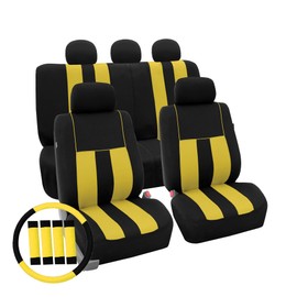 FH Group Car Seat Covers Striking Striped Full Set Yellow Automotive Seat Covers, Airbag and Split Rear Car Seat Cover Universal Fit Interior Accessories for Cars Trucks and SUV Car Accessories