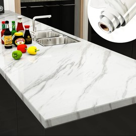 YENHOME White Marble Contact Paper for Countertops Self Adhesive Counter Top Covers Glossy Marble Countertop Peel and Stick Waterproof Decorative Contact Paper for Kitchen Bathroom Counter 17.7"X118"