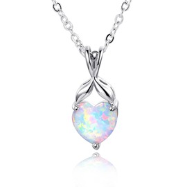 VOLUKA Opal Heart Necklaces for Women Birthstone Gemstone Necklace Friendship Gift Jewelry for Best Friend Mother 19 Inch