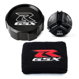 MOWOK For Suzuki GSX-R Gsxr 600 750 1000 GSX-R750 gsx-r600 gsx-r1000 Motorcycle Front Brake Fluid Reservoir Protection Cover and Reservoir cap sock Oil filler cap (Black)