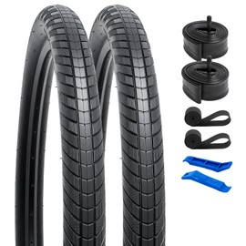 YUNSCM 2-PCS 27.5" Road Bike Tires 27.5x2.10/54-584 and 27.5" Heavy Duty Bike Tubes Schrader Valve with 2 Rim Strips Compatible with 27.5x2.0/2.10/2.125 Bicycle Tires and Tubes (Y-775)