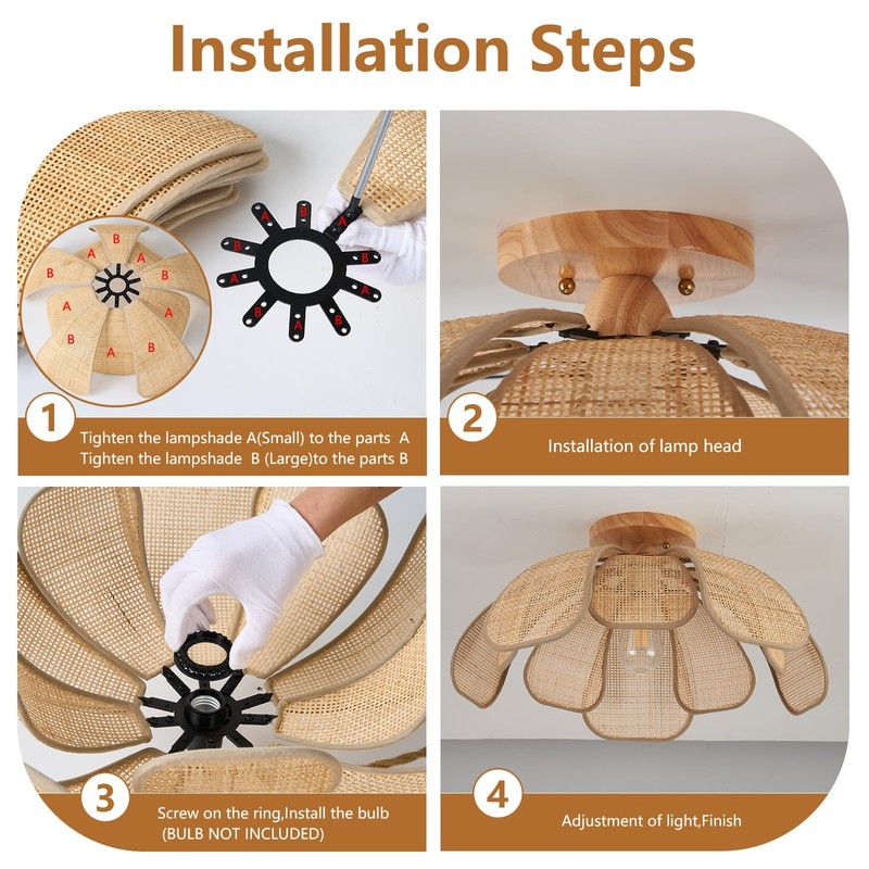 Haolaike Boho 20 Inch Rattan Flush Mount Ceiling Light Flower