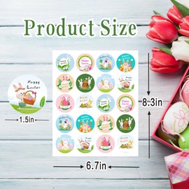 120 Pcs Easter Stickers, 1.5 Inch Easter Happy Sticker,Easter Stickers for Kids Easter Bunny Rabbit Stickers Easter Egg Stickers Easter Round Stickers for Gift Decorations