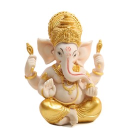 OTKARXUS Elephant God Ganesha- Indian Lord Ganesh Statue Elephant God Figurine Luck and Wealth Hindu Buddha Sculpture Ornament Gifts for Home Decoration- (Gold + Beige Small)