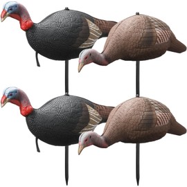 Hollowfly 4 Pack Collapsible Hen and Jake Combo Decoy for Hunting - Lightweight Standing Lifelike Turkey Hunting Decoy with Stake for Field Forest Wood Ground Outdoor
