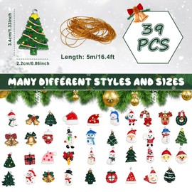 ADERTOS 39 PCS Christmas Miniature Ornament Mini Christmas Tree Hanging Decorations Tiny Christmas Resin Embellishments with Strings for Small Tree Xmas Pendants Crafts - Santa Claus Snowman Bells Elk