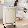 SONGMICS HOME Laundry Basket with Wheels, Rolling Laundry Hamper, Round