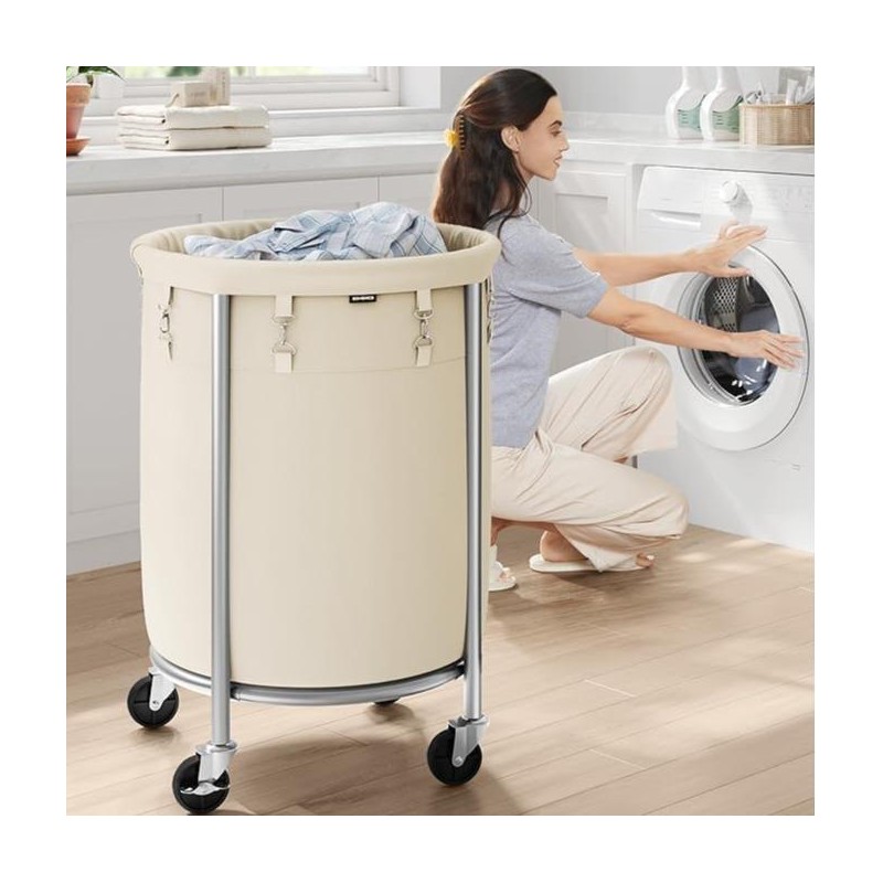 SONGMICS HOME Laundry Basket with Wheels, Rolling Laundry Hamper, Round